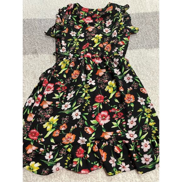 Charming Charlie C Women's Size Small Short Sleeve Floral Faux Wrap Dress Black - Picture 5 of 9